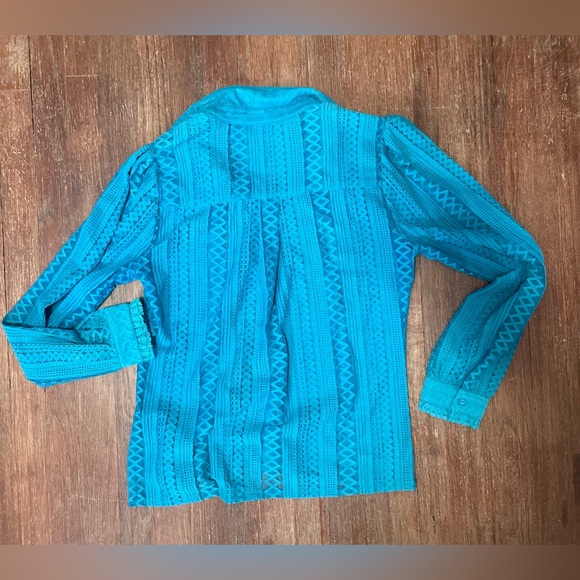 Esqualo Lace Puff Sleeve Button Up - Petrol - Size 8 - Picture 10 of 12